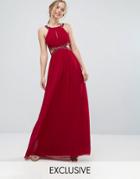 Little Mistress Chiffon Maxi Dress With Cut Outs And Embellishment - Red