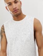 Asos Design Relaxed Sleeveless T-shirt With Dropped Armhole And Pocket In Interest Fabric - White
