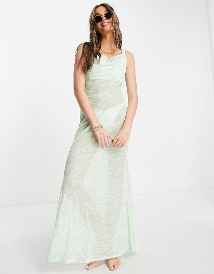Urban Threads Beach Maxi Dress With Cowl Neck In Mint-green