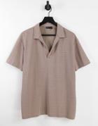 Asos Design Oversized Deep V Polo In Lightweight Waffle Fabric In Light Brown