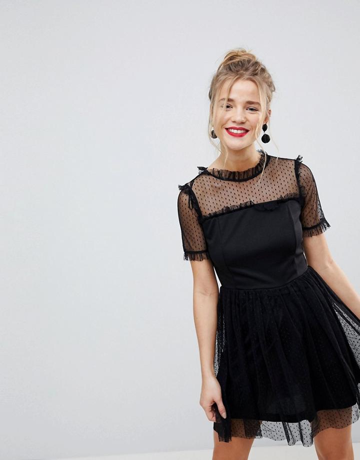 Qed London Mesh Dress - Black