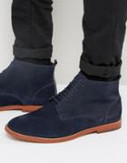Silver Street Jermyn Lace Up Boots In Navy Suede - Blue