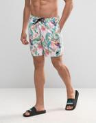 Asos Swim Shorts In Pink Tropical Floral Print With Triangle Logo In M