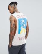 Asos Design Sleeveless T-shirt With Extreme Dropped Armhole With Palm Tree Back Print - Pink