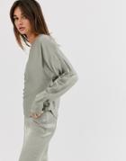 Weekday Limited Edition Long Sleeve Top With Satin In Olive Green - Green
