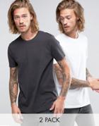 Asos 2 Pack T-shirt With Crew Neck In White/gray - Multi