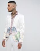 Asos Design Skinny Suit Jacket With Western Design In White Sateen - White