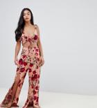 Sisters Of The Tribe Petite Tie Back Crop Top In Romantic Rose Print Two-piece - Pink