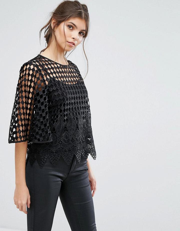 Forever Unique Cami With Grid Overlay - Black