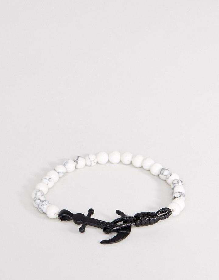 Icon Brand Anchor Marble Beaded Bracelet In White - White