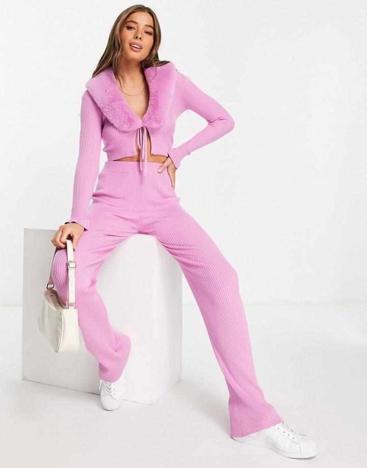 Miss Selfridge Matching Bright Lilac Ribbed Pants-purple