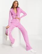 Miss Selfridge Matching Bright Lilac Ribbed Pants-purple