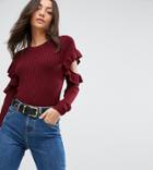 Asos Tall Sweater With Ruffle Open Sleeve Detail - Red