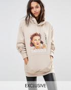 Criminal Damage X Manta Oversized Hoodie With Cut Outs & Face Print - Beige