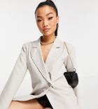 4th & Reckless Petite Oversized Sleeve Blazer In Light Oatmeal-white