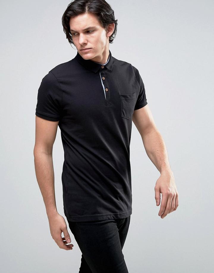 Brave Soul Plain Jersey Contract Placket Polo - Black