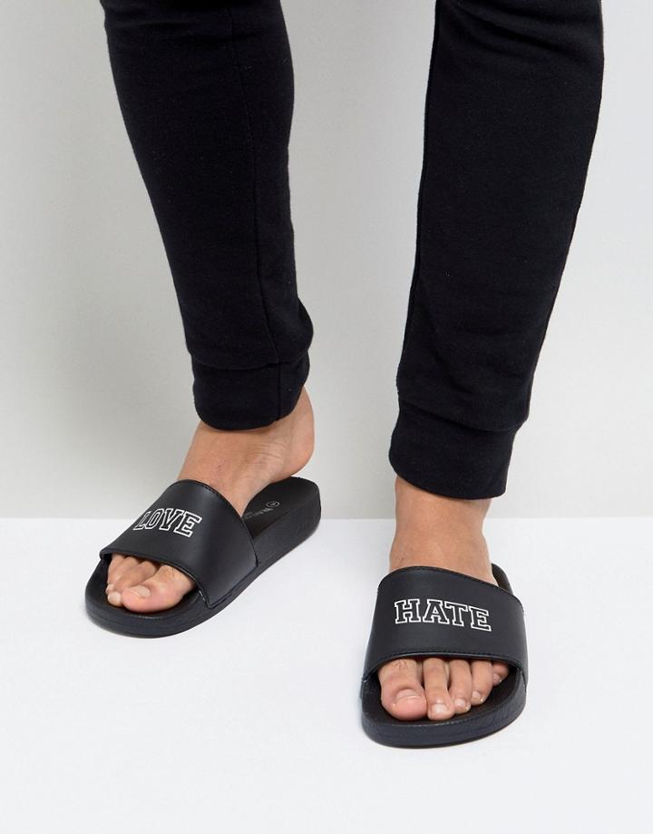 Brave Soul Love Hate Slider Flip Flops - Black