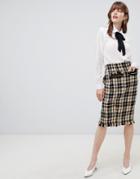 Darling Textured Checked Pencil Skirt - Black