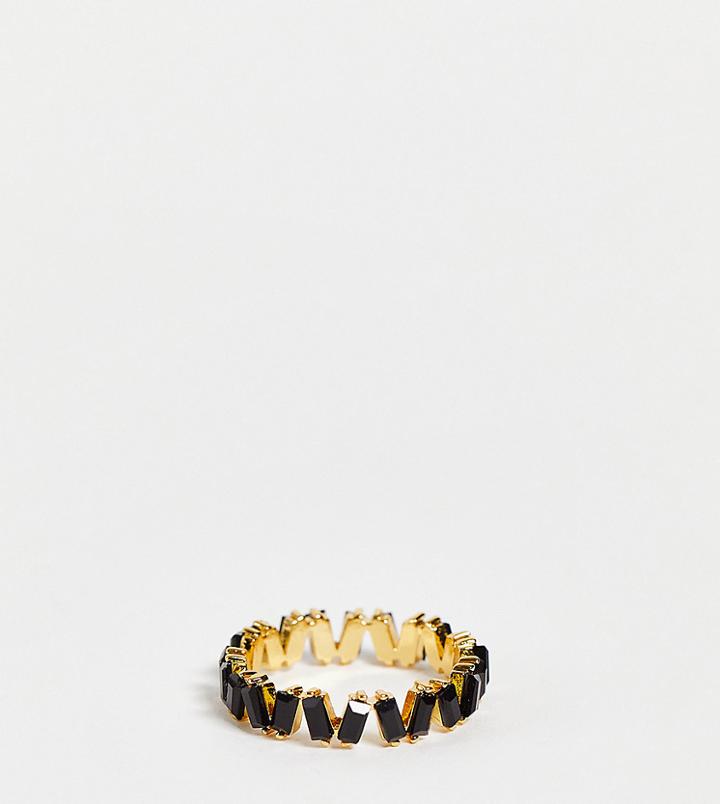 Asos Design Curve 14k Gold Plated Ring With Baguette Crystals In Black