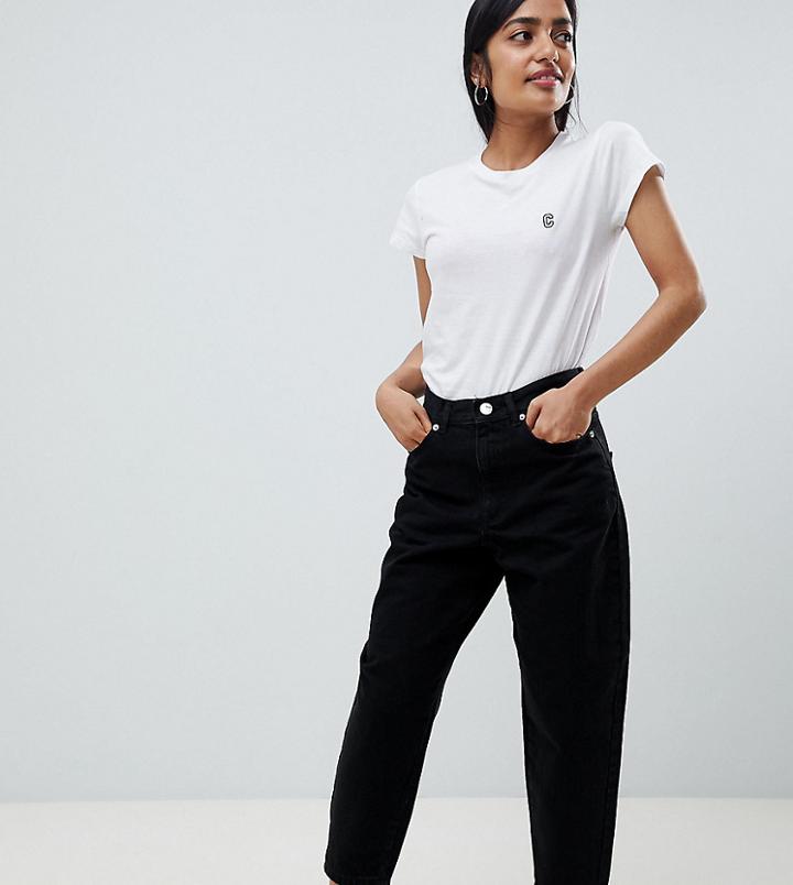 Asos Design Petite Balloon Leg Jeans In Washed Black-blue