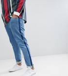 Asos Plus Skinny Jeans In Mid Wash Blue With Side Stripe - Blue