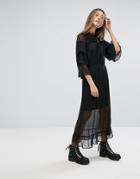 Gestuz Long Dress With Lace Detail - Black