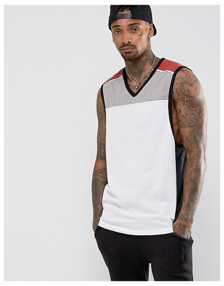 Asos Longline Tank With Mesh Panels And V Neck - White