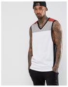 Asos Longline Tank With Mesh Panels And V Neck - White