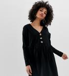 Asos Design Maternity Faux Horn Button V Neck Mini Smock Dress - Black