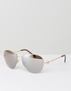 Kurt Geiger Metal Aviator Sunglasses With Mirrored Lenses - Gold