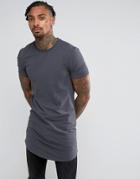 Asos Super Longline Muscle Fit T-shirt With Curved Hem - Gray