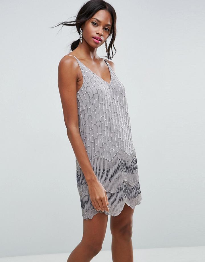 Asos Ultra Mini Embellished Double Hem Mini Dress - Gray