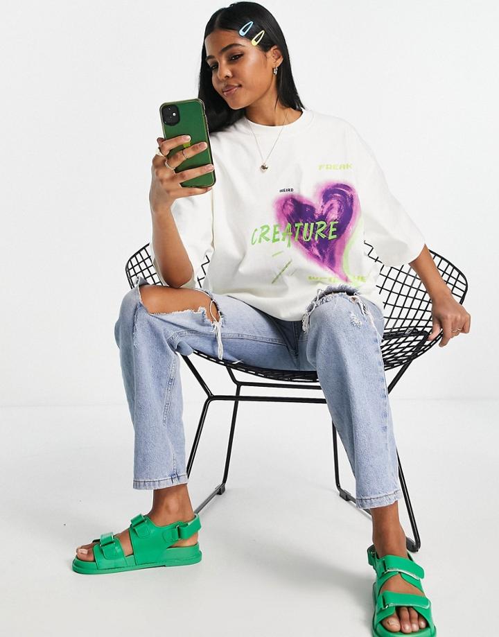 Urban Revivo Oversized Printed T-shirt In White