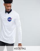Asos Tall Nasa Longline Long Sleeve Rugby Polo - White