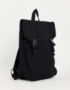 Asos Design Backpack In Black Heavyweight Canvas And Double Strap Detail