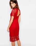 Warehouse Premium Lace Pencil Dress - Red
