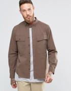 Asos Shacket Military Shirt With Pockets And Raw Hem In Brown - Brown