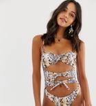 River Island Swimsuit With Knot Front In Snake Print - Gray