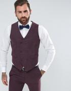 Asos Wedding Skinny Suit Vest In Berry Wool Mix - Purple