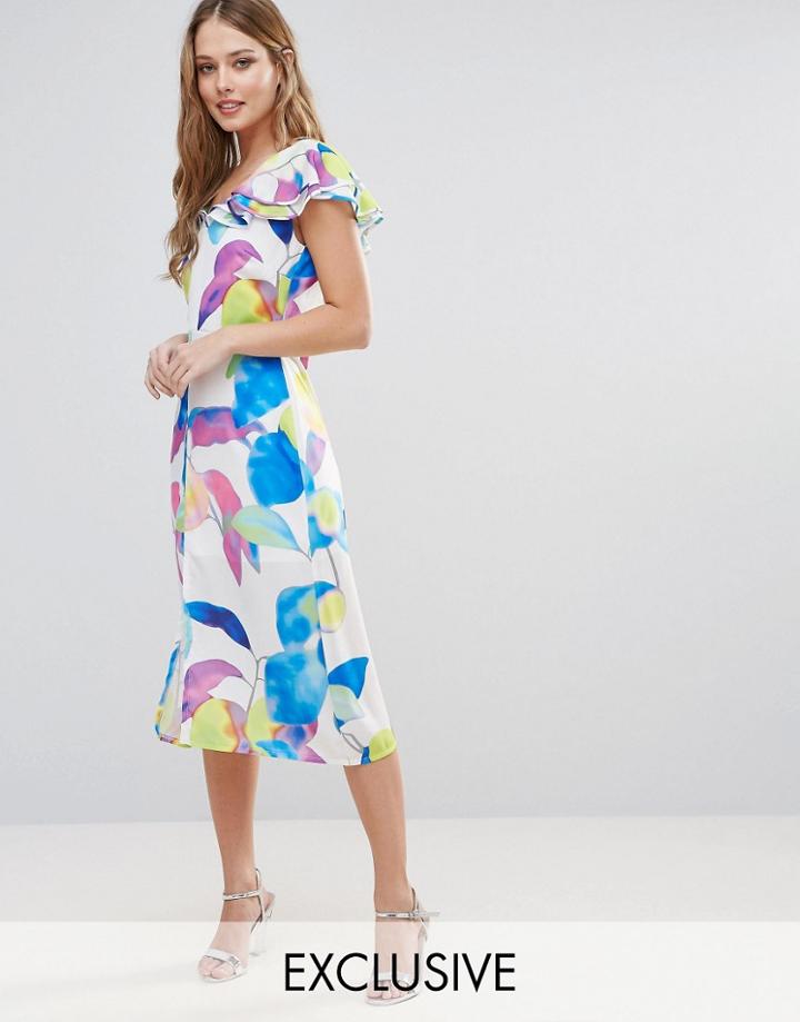 Every Cloud Electric Print Ruffle Midi Dress - Multi