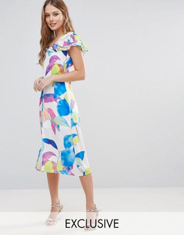 Every Cloud Electric Print Ruffle Midi Dress - Multi