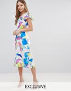 Every Cloud Electric Print Ruffle Midi Dress - Multi