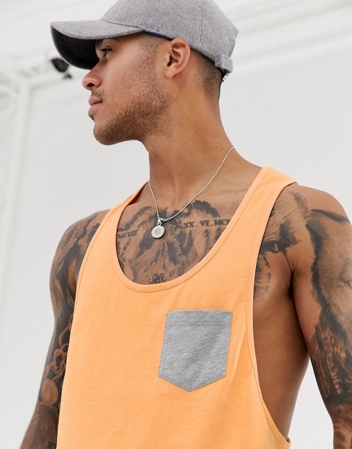 Asos Design Extreme Racer Back Tank With Contrast Pocket In Orange - Orange