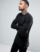 Asos Longline Sweater In Cotton With Side Zips In Muscle Fit - Black