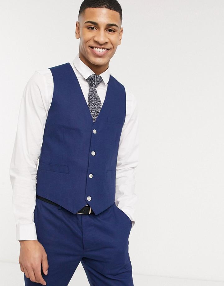 Gianni Feraud Wedding Linen Slim Fit Suit Vests-navy