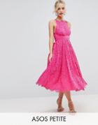 Asos Petite Salon Exclusive Lace Halter Pinny Midi Prom Dress - Multi