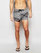 Asos Swim Shorts With Zebra Print In Short Length - Black