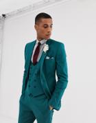 Asos Design Wedding Super Skinny Suit Jacket In Teal Linen - Blue