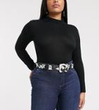 Asos Design Curve Cow Print Waist And Hip Belt And Matching Buckle In Brown-multi