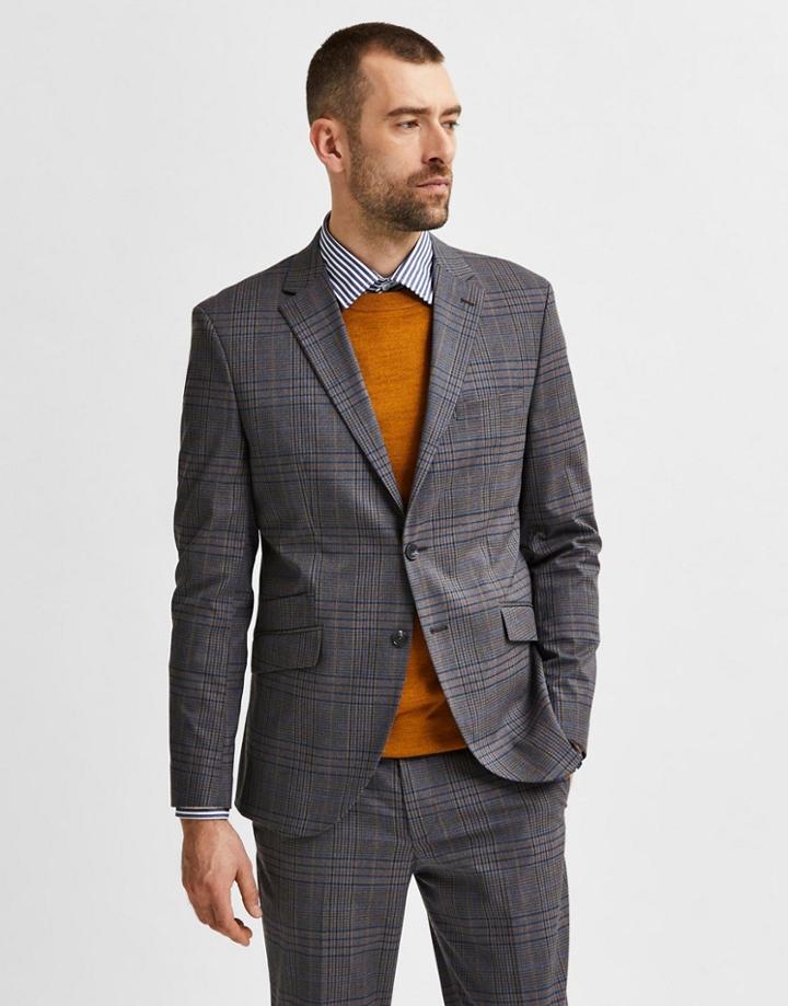 Selected Homme Suit Jacket In Slim Fit Gray Check